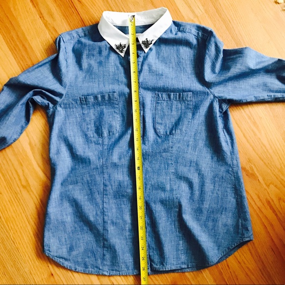 Ann Taylor LOFT chambray embellished collar shirt - Picture 6 of 7
